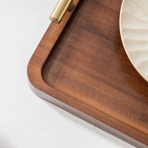 Plateau de service en bois d'acacia classique avec poignée en or décor à la maison plateau de service pour <span class=keywords><strong>Table</strong></span> à café collations et plateau à boissons - Product Image 5