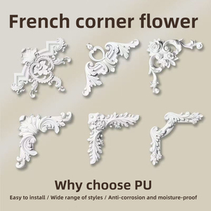 Rosace d'angle en PU de style européen à relief élevé pour la décoration de hall d'hôtel, <span class=keywords><strong>moulure</strong></span> d'angle en PU pour les coins de plafond intérieurs - Product Image 3