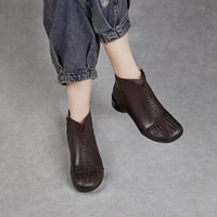 Botas de Mujer Otoño/Invierno 2025, Estilo Casual, de Cuero, con Tacón Cuadrado, Cierre Lateral y Suela de Goma