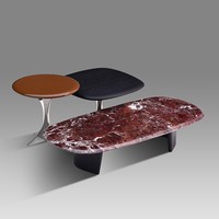 Ensemble de tables basses modernes de luxe en pierre violette naturelle, style minimaliste italien, placage en bois de frêne, tables gigognes