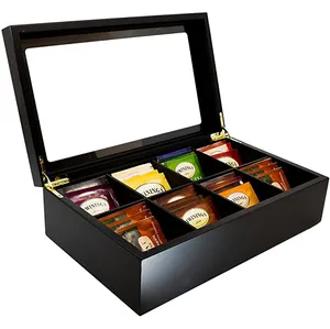 Wholesale Custom Black Matte Paint 8 Compartment <strong>MDF</strong> Wooden Tea Packing <strong>Box</strong> Tea Bag Holder <strong>Box</strong> Tea Packing <strong>Box</strong> - Product Image 1