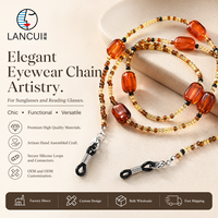 Chaîne de lunettes faite à la main, style bohème vintage, perles en verre ambre de 3 mm, pour lunettes de soleil, lunettes de lecture, porte-masque