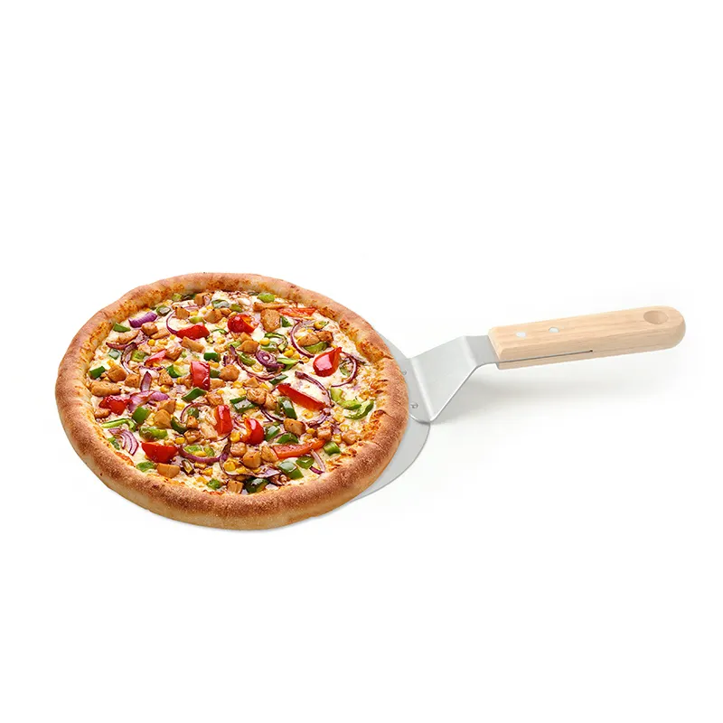 Metal kürek soyma kesici kürek spatula pişirme için ev yapımı Pizza ekmek ahşap saplı taşınabilir mutfak gadget barbekü aleti