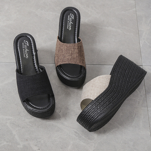 Mules à talon compensé 906 pour femme, nouvelle collection été, à semelle épaisse, talon moyen, style bouche de poisson, à bride unique, pour la plage - Product Image 6