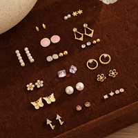 Perhiasan Telinga Wanita Grosir Fashion Kristal Mutiara Bunga Kupu-kupu Kunci Bunga 20 Pasang Set Anting