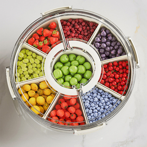 Kapaklı ve saplı yuvarlak bölünmüş servis tepsisi taşınabilir aperatif 9 bölme taze tutma gıda depolama aperatif kutusu konteyner - Product Image 4