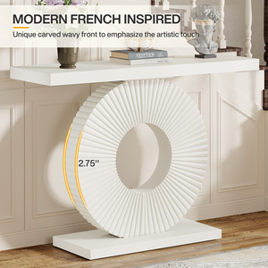 Table <span class=keywords><strong>console</strong></span> moderne <span class=keywords><strong>convertible</strong></span> avec base géométrique 100 cm en bois d'ingénierie, pour salon, entrée ou table de canapé, étroite et longue - Product Image 4