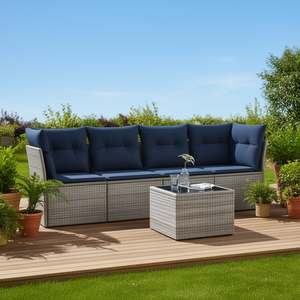 Conjunto de Sofá de Patio de Ratán Sintético Gris con Cojines, Muebles de Exterior Duraderos con Capacidad para 5 Personas, Diseño Contemporáneo - Product Image 2