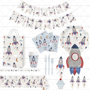Damai Kids Birthday Party Tableware Set Paper <b>Plates</b> Cups Napkins <b>Disposable</b> Eco-friendly Astronaut Theme - Product Image 1