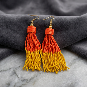Pendientes de Aro Hechos a Mano con Cuentas Rojas y Amarillas, Borlas de Cristal Modernas, para Mujer, Aniversarios, Bodas, Fiestas, Compromisos, Cristianos - Product Image 3