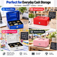 Caisse à monnaie portable en métal avec plateau à pièces amovible et serrure à clé, petit coffre-fort en acier pour le stockage de petites sommes d'argent