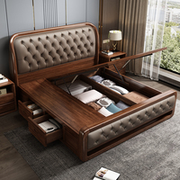 Ensemble de meubles de chambre à coucher en bois massif de haute qualité, cadre de lit en bois massif, lit double en bois avec tête de lit, table à tiroirs