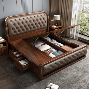 Set di Mobili per Camera da Letto in Legno Massello di Alta Qualità, Letto <span class=keywords><strong>Matrimoniale</strong></span> in Legno con Testiera, Cassetto e Comodino - Product Image 3