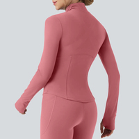 Chaqueta de yoga de alta compresión personalizada con cuello simulado, orificios para los pulgares, cremallera completa, para fitness, gimnasio, running, ropa deportiva para mujer, top.