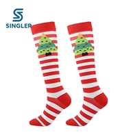 Chaussettes de compression de Noël en gros, bas de compression graduée mi-cuisses pour hommes et femmes, chaussettes de Noël motif sapin