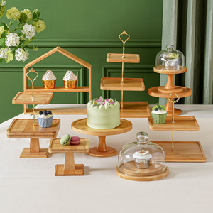 Cubierta Creativa Transparente a Prueba <span class=keywords><strong>de</strong></span> Polvo para Pastel, Soporte <span class=keywords><strong>de</strong></span> Bandeja <span class=keywords><strong>de</strong></span> Madera <span class=keywords><strong>de</strong></span> Bambú, Mesa Alta para Postres y Bandeja <span class=keywords><strong>de</strong></span> Madera - Product Image 1