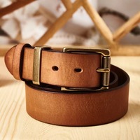 Sabuk kulit pria, sabuk kulit trendi vintage, gesper tembaga, sabuk kulit, gesper pin, sabuk jeans pria