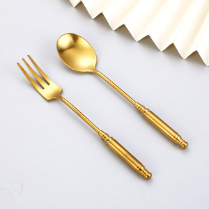 DFC0236 Cuchara y Tenedor de Acero Inoxidable 304 de Lujo Vintage para Hotel, Estilo Europeo Retro con Mango Cilíndrico, Cuchara para Café, Tenedor para Postre - Product Image 6