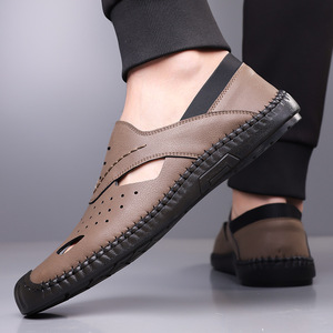 Zuecos de Cuero Genuino para Hombre, Sandalias Casuales Transpirables con Punta Abierta y Suela de Goma para Verano - Product Image 3