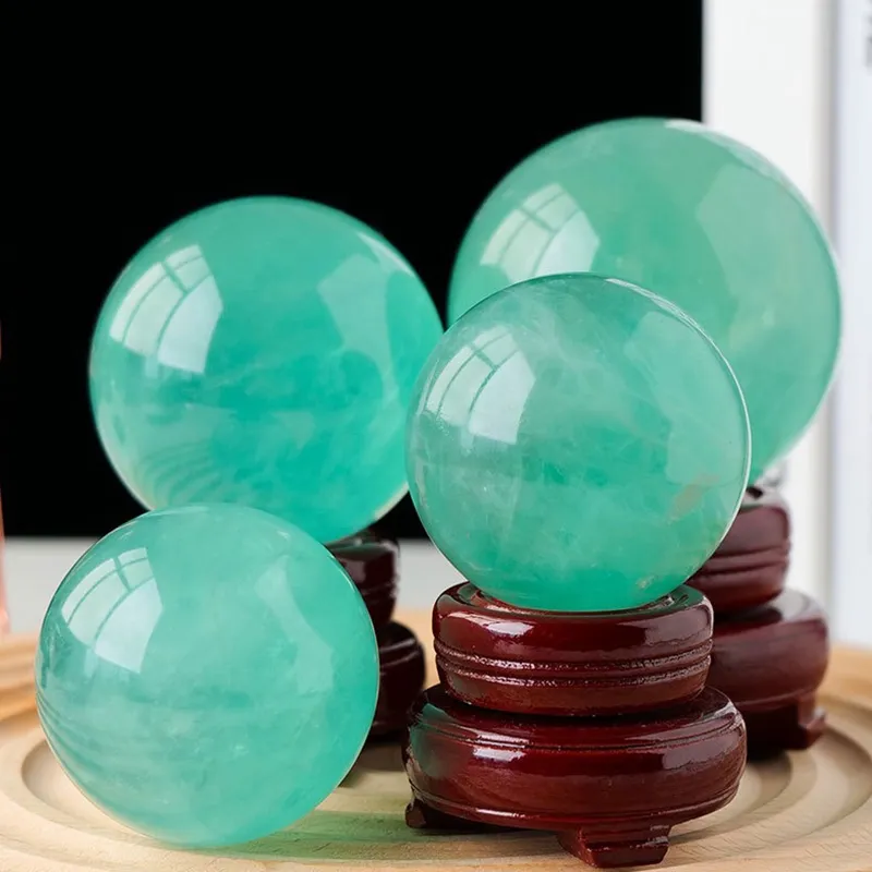 Colección de regalos de negocios, decoración fengshui, esfera de bola de cristal de fluorita verde pulido, venta al por mayor