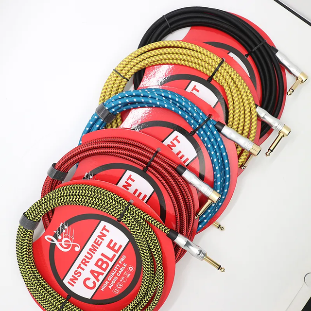 High-End 6.35 Guitar Audio Cable Factory Direct Silver & Gold Plated Plug Multiple Colors External Braided Net