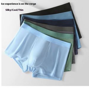 Ultra-Thin Summer <b>Boxer</b> Briefs for Men Seamless Ice Silk Cool Breathable Quick-Drying Mid-Waist Shorts Sexy Factory Direct - Product Image 4