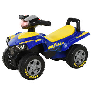 HOMCOM Bicicleta cuádruple de juguete para niños de 18 a 36 meses con licencia GOODYEAR con luces y sonidos realistas, azul y amarillo, 60x31x42 - Product Image 1