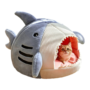 Nouveau design, lit pour chat en forme de requin, chaud et mignon, nid de sommeil semi-fermé, lit en peluche doux pour chat, lit pour petit chien - Product Image 1