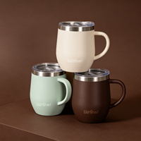 Mug à café à double paroi 12oz en acier inoxydable isolé avec poignée, forme d'œuf, tasse de voyage portable, logo couleur personnalisé