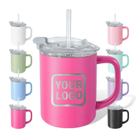 Gobelet isotherme à double paroi en acier inoxydable avec logo personnalisé, 16 oz, intérieur en acier, extérieur en plastique, tasse à café de camping avec couvercle