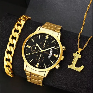 Set di Orologi da <span class=keywords><strong>Uomo</strong></span> alla Moda Casual con Tre Quadranti, Calendario, Movimento al Quarzo + Bracciale + Collana - Product Image 4