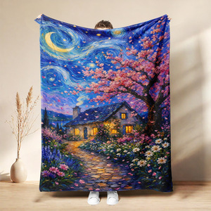 Nueva Manta Personalizada con Diseño de Girasol Estrellado, Escena de Niña con Vestido Azul, Manta con Estampado Personalizado para Dormitorio, Sofá, Sala de Estar, Regalo para el Hogar - Product Image 2