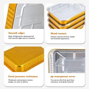 ALCHN Couvercles en plastique rectangulaires en aluminium doré, lot de 10, résistants au four, barquettes jetables pour préparation de repas, barbecue, fêtes, cuisine domestique - Product Image 4