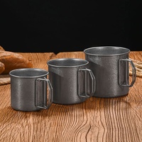 Mug en acier inoxydable vintage gravé au laser avec logo personnalisé, poignée pliable, gobelet de camping