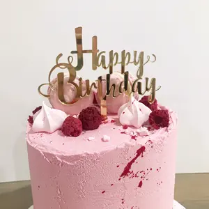 Topper torta di buon compleanno oro a specchio Topper in argento acrilico con lettera Topper personalizzato per torta di decorazione di compleanno