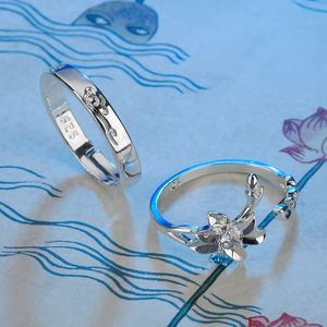Anello da donna Mo Dao Zu Shi Rings Man Lan Wangji Wei Wuxian Fashion Flower Clouds gioielli coppie di nozze regali di colore argento carino - Product Image 3