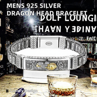 Bracelet tressé en argent 925 avec tête de dragon dorée, fermoir magnétique, bracelet vintage à maillons pour cadeau