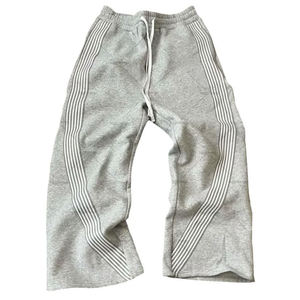 <b>Men's</b> Gray Cotton Sweatpants Elastic Waist Drawstring Side Stripe Casual Loose Fit Midweight Knitted Pants Autumn Style - Product Image 3
