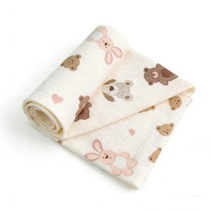 Serviette de bain, couverture et robe pour bébé en tissu popeline 100% coton <span class=keywords><strong>double</strong></span>, motif ours brun imprimé, respirante, poids moyen - Product Image 1