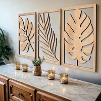 Décoration murale créative et écologique en feuilles de palmier en bois, style Art Déco, lot de 3 pièces, feuilles de plantes tropicales, plaque suspendue pour anniversaire