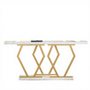 LINEA Contemporary Wooden Luxury 180 cm Faux <b>Marble</b> Black <b>Console</b> <b>Table</b> with Gold Metal Base Accent <b>Table</b> for Entrance - Product Image 2