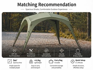 หลังคาผ้าใบสำหรับตั้งแคมป์แบบป๊อปอัพสำหรับ 3-6 คน ศาลาพักผ่อนกันแดด กันน้ำ สำหรับการตั้งแคมป์ เดินป่า และแบกเป้ - Product Image 3