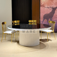 Meubles d'hôtel en gros, table ronde de salle à manger moderne en acier inoxydable avec plateau en verre, pour 6 personnes, utilisation en extérieur, pour mariage, fête, banquet