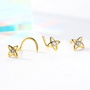 TOPOSH 14K 골드 크리스탈 CZ 보석 코 나사 피어싱 L 벤드 모양 핀 링 스터드 쥬얼리 - Product Image 3