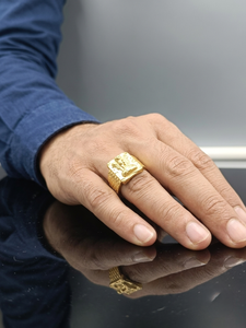 Premium Men's Gold Plated <b>Finger</b> <b>Ring</b> Copper and Brass Fashion Jewelry with Classic Festive Design for Wedding Anniversary Party - Product Image 4