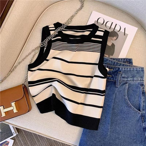 Camiseta sin mangas de punto a rayas para mujer, top informal de verano con tirantes anchos en la espalda y amigable con la piel - Product Image 4