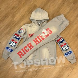 Conjunto Deportivo de Pantalones y Sudadera con Capucha de Alta Calidad de Topshow Streetwear, con Logotipo Personalizado en Parche, Estilo Holgado, Felpa Francesa, Traje Deportivo para Hombre - Product Image 1