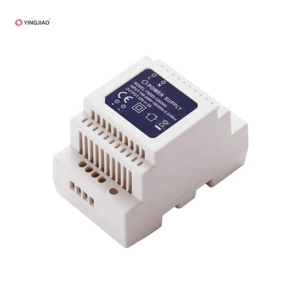 Yingjiao 3 Jaar Garantie 24W 12V 2A Schakelende Voeding 24VDC Gereglementeerde Voeding Voor Din Rail Mount