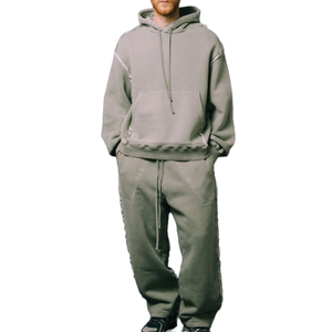 Premium Quality Fashionable 2-Piece Winter Wear Color Block Heavyweight Hooded Oversized Hoodie & Jogger Sweatpants <b>Set</b> - Product Image 1