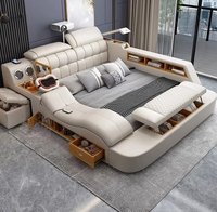 Lit Moderne Intelligent de Luxe Lit King Queen Size Rembourré en Cuir avec Rangement et Fonction de Massage Caractéristique Souple